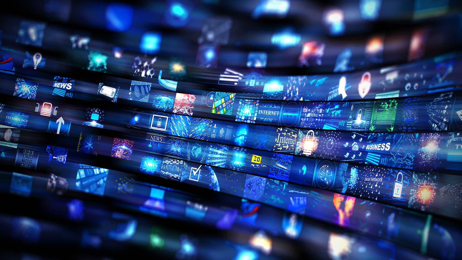 various blue computer screens