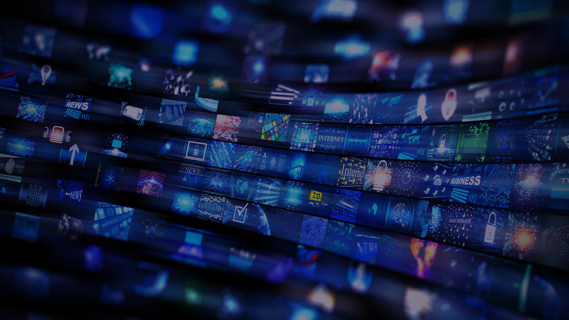 various blue computer screens